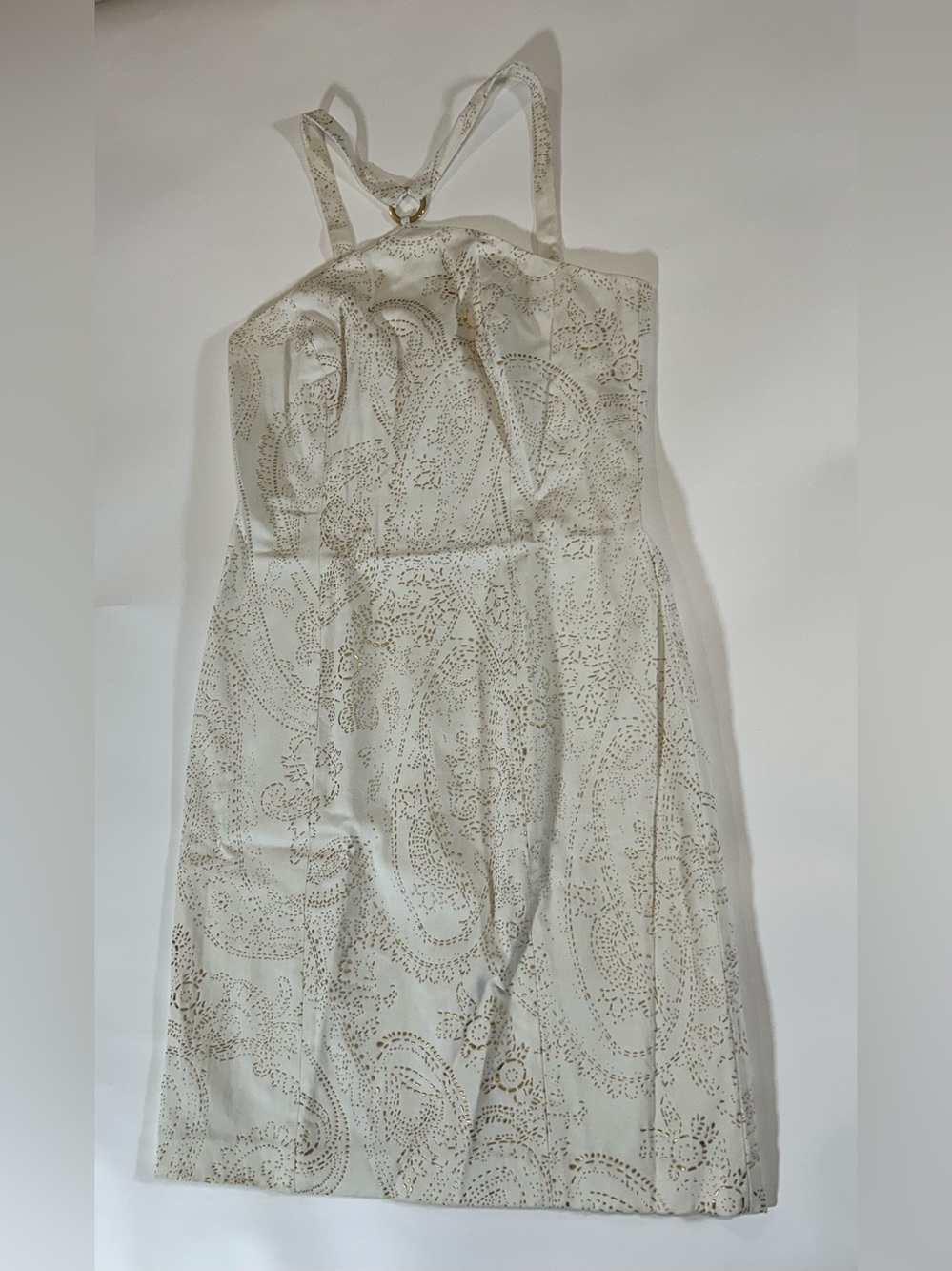 Muse Ivory Gold Paisley Sheath Dress Size 4 Sleeveless Cocktail Dress